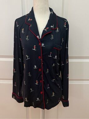 Cozy Earth Bamboo Ski Navy Pajama Top Long Sleeve S